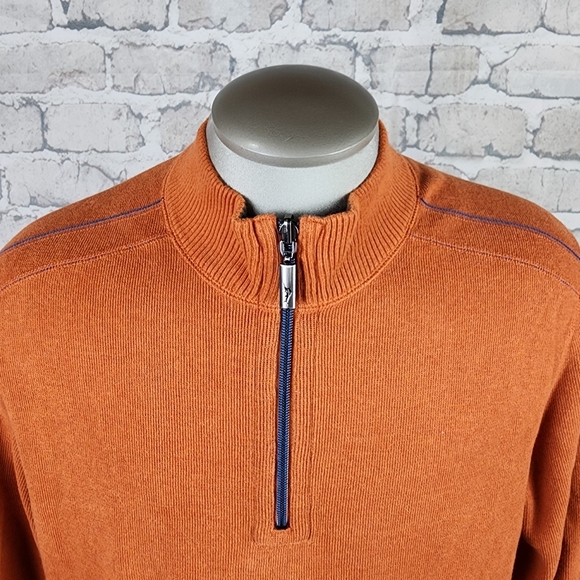 Tommy Bahama Reversible 1/2 Zip Sweater Burnt Orange Taupe Heather Size - Picture 4 of 13